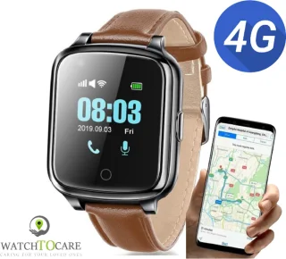 WatchToCare WTC 45 GPS Tracker Smartwatch GPS Horloge Ouderen Bruin Leer