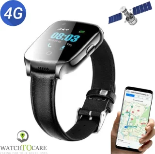 WatchToCare WTC45 GPS Horloge Ouderen Zwart Leer