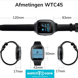 WatchToCare WTC45 GPS Horloge Ouderen Zwart Leer