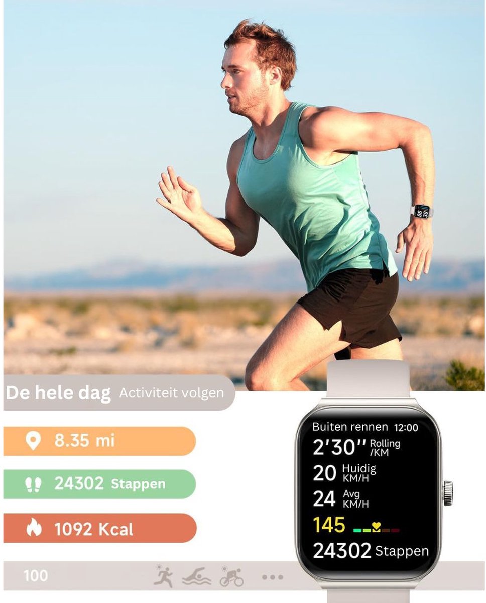 White-Label Beige Sport Smartwatch Unisex