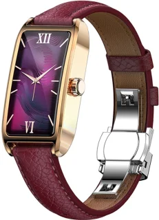 WizBay Premium Select® 1.13" AMOLED Smartwatch – Goud met paarse leren band
