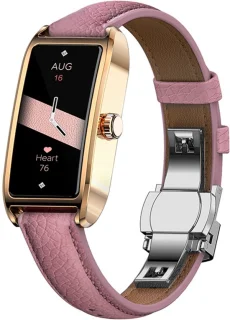 WizBay Premium Select® 1.13-inch AMOLED Smartwatch – Goud met roze leren band