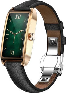WizBay Premium Select® 1.13 Inch Smartwatch Goud met Zwarte Leren Band
