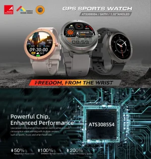 WizBay Premium Select 1.32inch 6xGPS AMOLED Smartwatch Zwart Siliconen Band