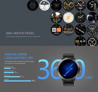 WizBay Premium Select 1.32inch 6xGPS AMOLED Smartwatch Zwart Siliconen Band