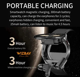 WizBay Premium Select 1.39" 2in1 Sport Smartwatch Zwart
