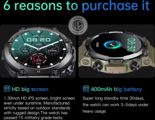 WizBay Premium Select 1.39 inch HD TFT Smartwatch Zwart