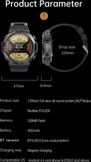 WizBay Premium Select 1.39 inch HD TFT Smartwatch Zwart