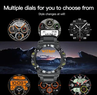 WizBay Premium Select 1.39 Inch Smartwatch Zwart Aubergine Siliconen Band