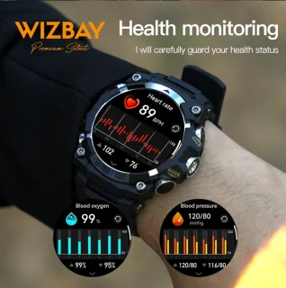 WizBay Premium Select 1.39 Inch Smartwatch Zwart Aubergine Siliconen Band