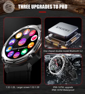 WizBay Premium Select 1.39" Smartwatch Mat Zilver RVS Zwart