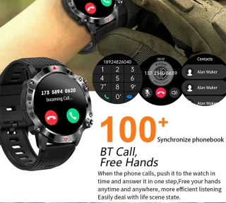 WizBay Premium Select 1.39" Sport Smartwatch Allu Mat Zwart Blauwe Rim Zwarte TPU Band