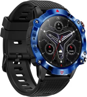 WizBay Premium Select 1.39" Sport Smartwatch Allu Mat Zwart Blauwe Rim Zwarte TPU Band
