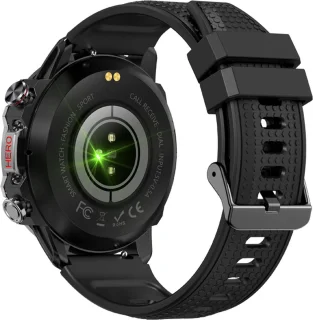 WizBay Premium Select 1.39" Sport Smartwatch Allu Mat Zwart Blauwe Rim Zwarte TPU Band