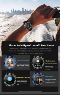 WizBay Premium Select 1.39" Sport Smartwatch Allu Mat Zwart Blauwe Rim Zwarte TPU Band