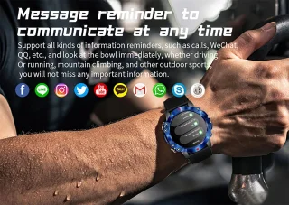 WizBay Premium Select 1.39" Sport Smartwatch Allu Mat Zwart Blauwe Rim Zwarte TPU Band