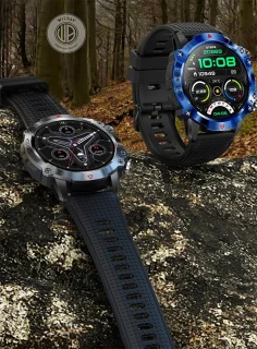 WizBay Premium Select 1.39" Sport Smartwatch Allu Mat Zwart Blauwe Rim Zwarte TPU Band