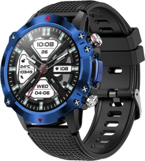WizBay Premium Select 1.39" Sport Smartwatch Allu Mat Zwart Blauwe Rim Zwarte TPU Band