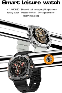 WizBay Premium Select 1.43" AMOLED Smartwatch Zwart RVS Band