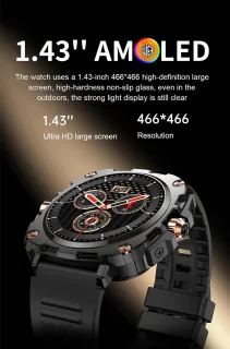 WizBay Premium Select 1.43" AMOLED Smartwatch Zwart RVS Band