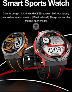WizBay Premium Select 1.43" AMOLED Sport Smartwatch Rood Zwart