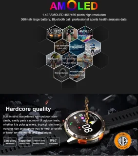 WizBay Premium Select 1,43 inch AMOLED Smartwatch Mat Goud