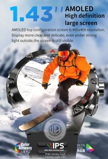 WizBay Premium Select 1.43inch Sport Smartwatch Alu Mat Zwart Case RVS Band