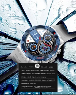 WizBay Premium Select 1.43inch Sport Smartwatch Alu Mat Zwart Case RVS Band