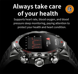 WizBay Premium Select 1.43inch Sport Smartwatch Alu Mat Zwart Case RVS Band