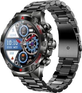 WizBay Premium Select 1.43inch Sport Smartwatch Alu Mat Zwart Case RVS Band