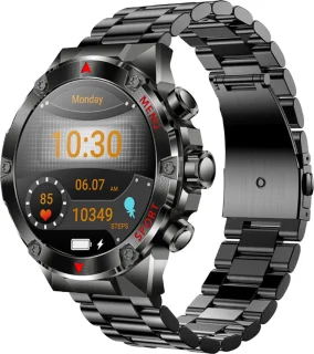 WizBay Premium Select 1.43inch Sport Smartwatch Alu Mat Zwart Case RVS Band