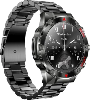 WizBay Premium Select 1.43inch Sport Smartwatch Alu Mat Zwart Case RVS Band