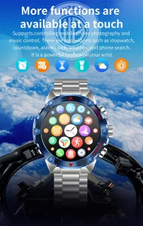 WizBay Premium Select 1.43inch Sport Smartwatch Alu Mat Zwart Case RVS Band