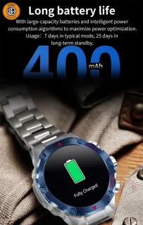 WizBay Premium Select 1.43inch Sport Smartwatch Alu Mat Zwart Case RVS Band