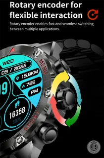 WizBay Premium Select 1.43inch Sport Smartwatch Alu Mat Zwart Case RVS Band