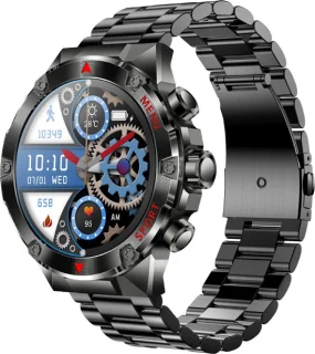 WizBay Premium Select 1.43inch Sport Smartwatch Alu Mat Zwart Case RVS Band