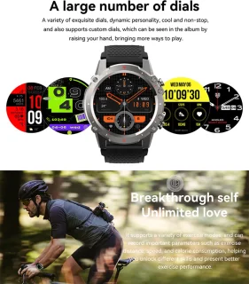WizBay Premium Select 1.45" Smartwatch Slim Zilver Zwarte Band