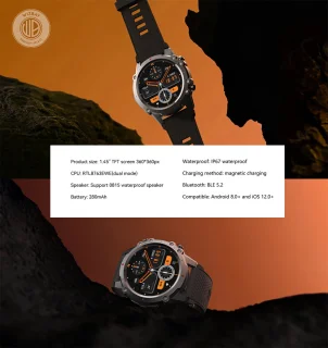 WizBay Premium Select 1.45" Smartwatch Slim Zilver Zwarte Band