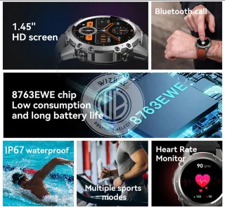 WizBay Premium Select 1.45" Smartwatch Slim Zilver Zwarte Band