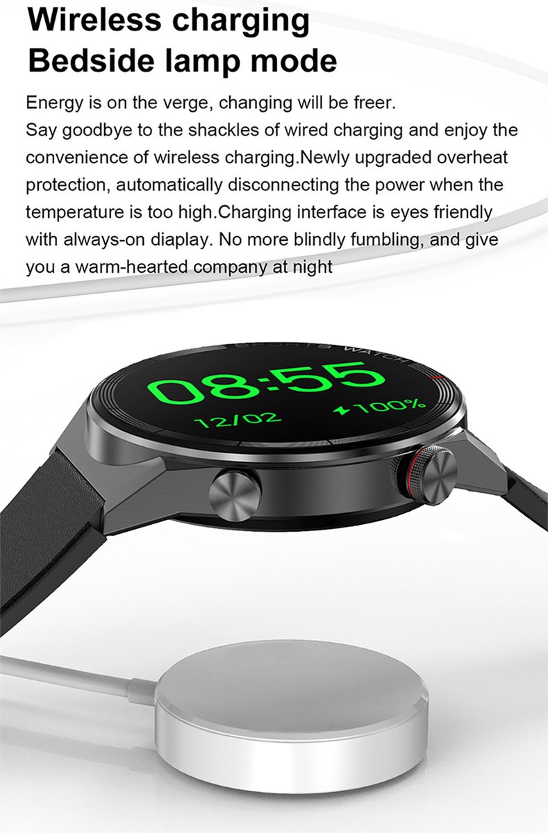 WizBay Premium Select 1.5" Smartwatch Alu Zilver Case Lederen Bruin Band
