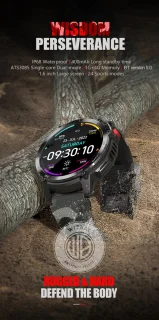 WizBay Premium Select 1.6inch Sport Smartwatch Alu Mat Zwart Army Band