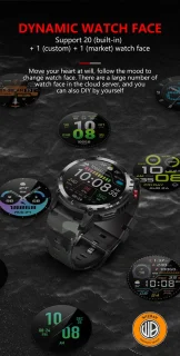 WizBay Premium Select 1.6inch Sport Smartwatch Alu Mat Zwart Army Band