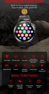 WizBay Premium Select 1.6inch Sport Smartwatch Alu Mat Zwart Army Band