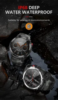 WizBay Premium Select 1.6inch Sport Smartwatch Alu Mat Zwart Army Band