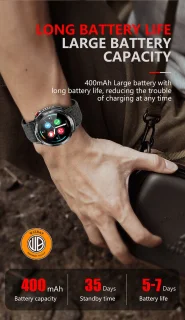 WizBay Premium Select 1.6inch Sport Smartwatch Alu Mat Zwart Army Band