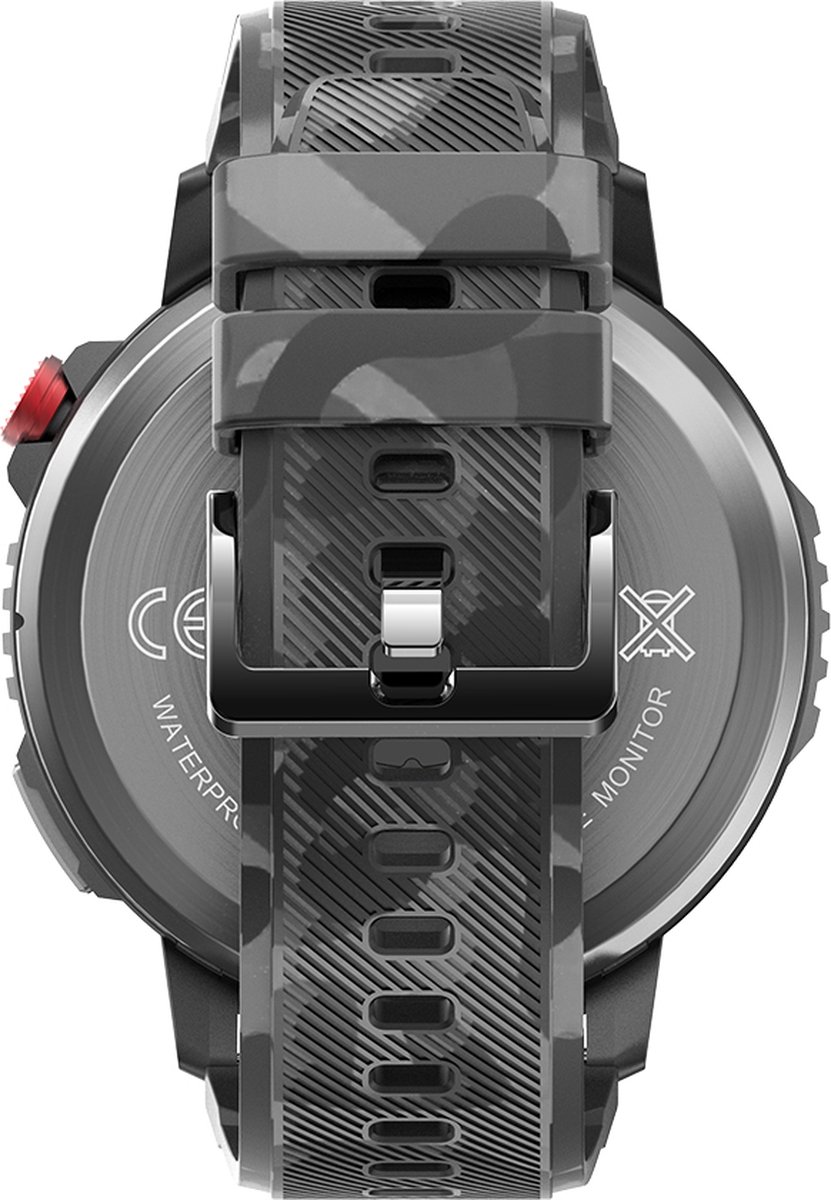 WizBay Premium Select 1.6inch Sport Smartwatch Alu Mat Zwart Army Band