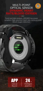 WizBay Premium Select 1.6inch Sport Smartwatch Alu Mat Zwart Army Band