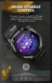 WizBay Premium Select 1.6inch Sport Smartwatch Alu Mat Zwart Army Band