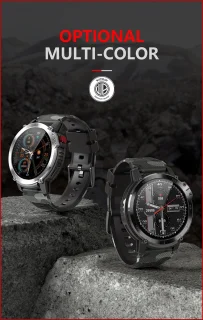 WizBay Premium Select 1.6inch Sport Smartwatch Alu Mat Zwart Army Band