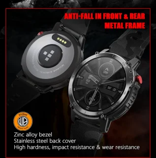 WizBay Premium Select 1.6inch Sport Smartwatch Alu Mat Zwart Army Band